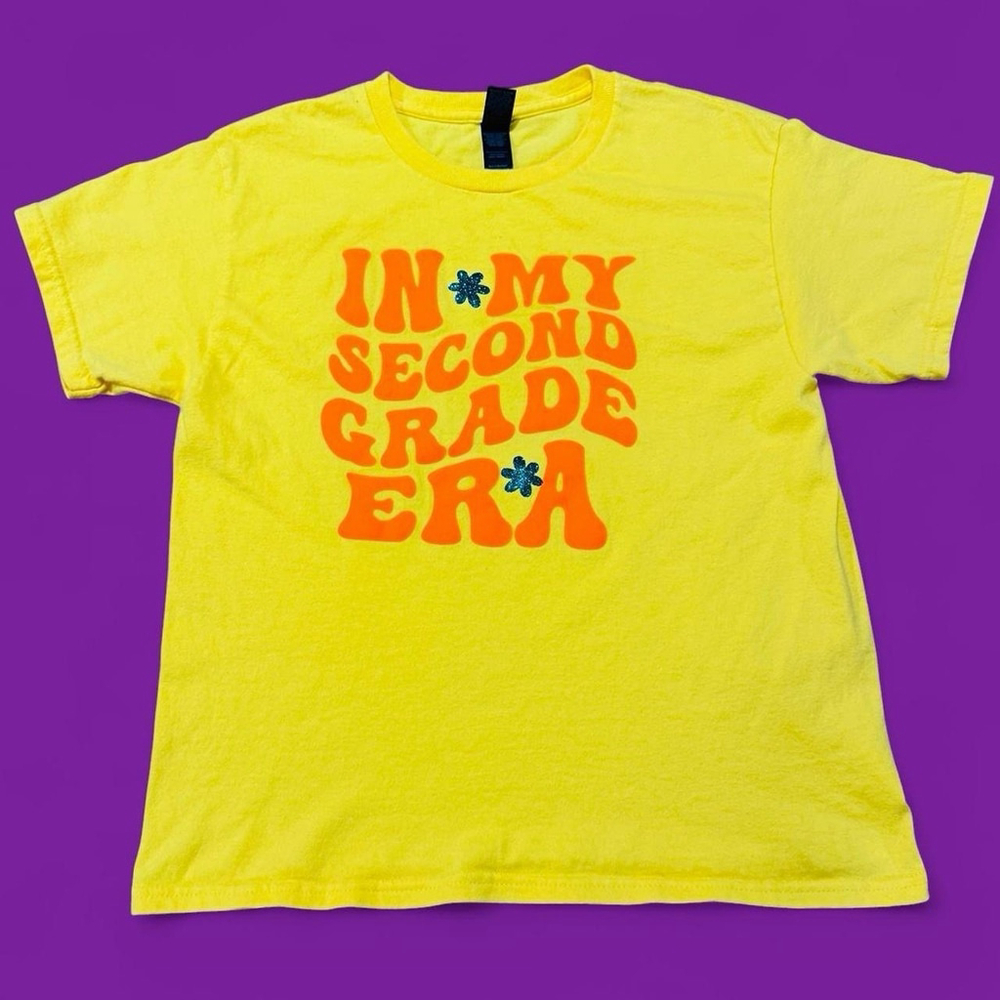 Funny School Shirt Women M In My Second Grade Era Yellow Graphic Tee Teacher 70s